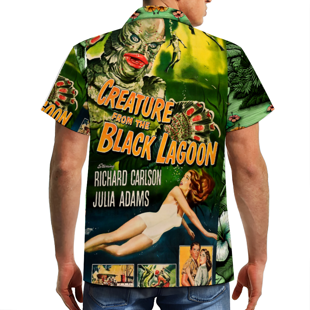Creature From the Black Lagoon Movie Style Hawaiian Short Sleeve Shirt Button Down