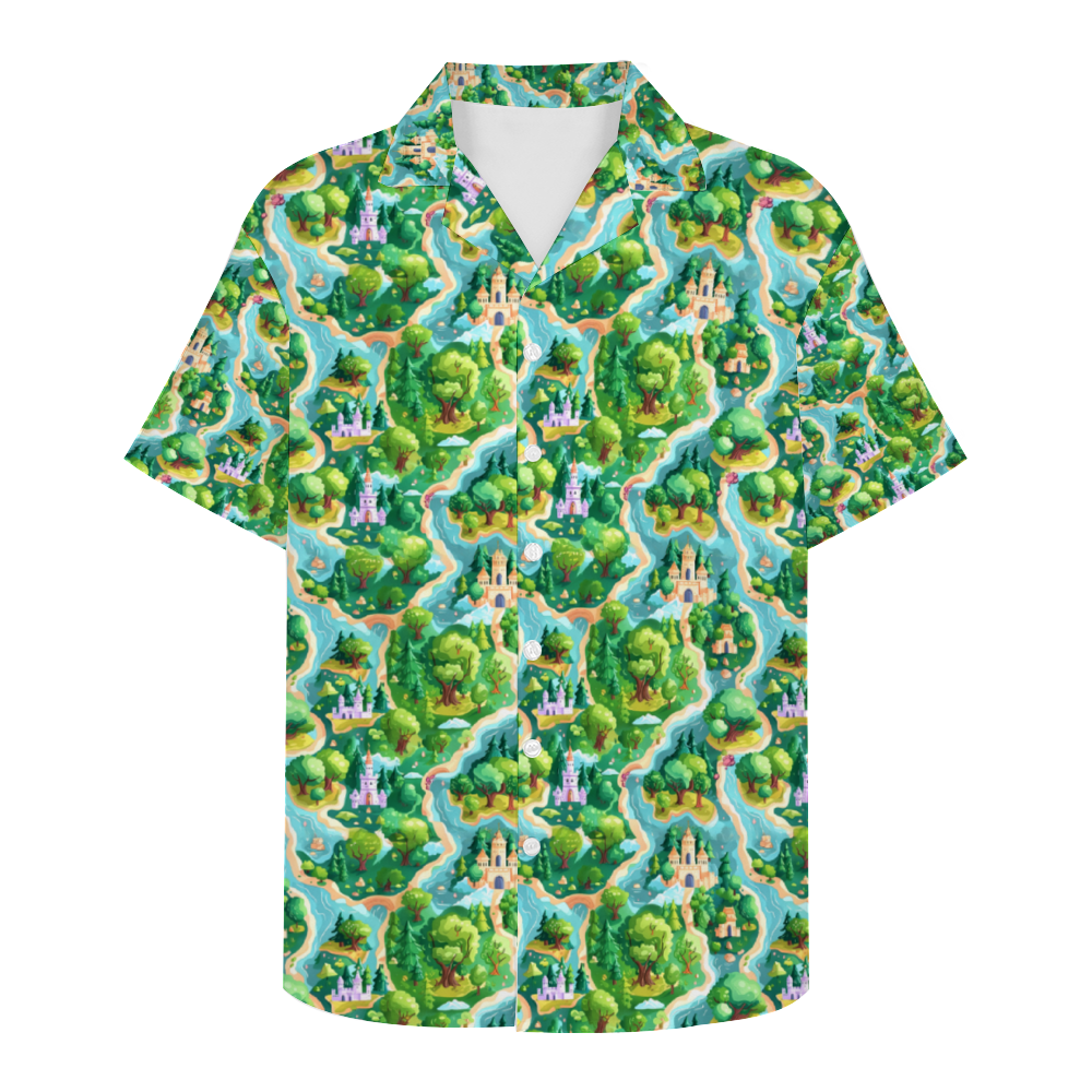 Fantasy Forest Map Short Sleeve Hawaiian Shirt Button Down