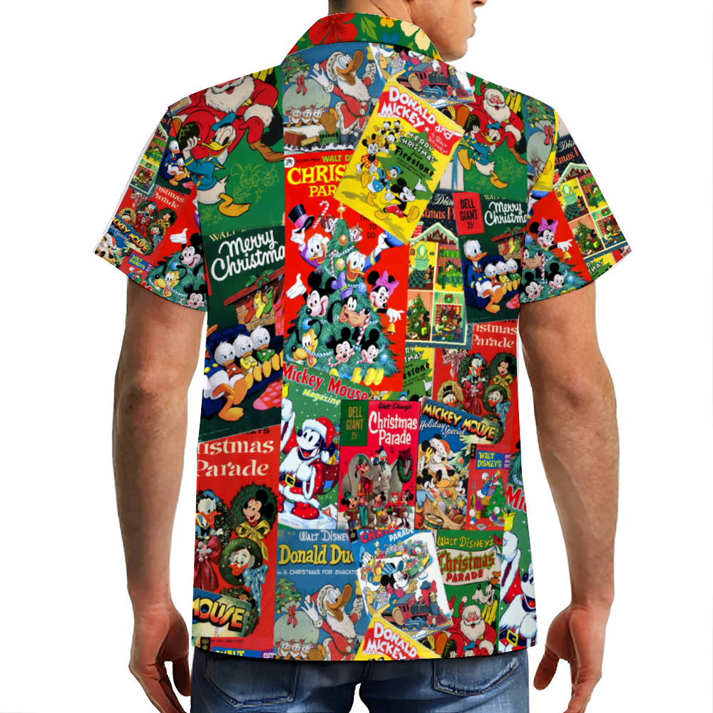 Custom Vintage Christmas Celebration Mickey Short Sleeve Shirt Button Down