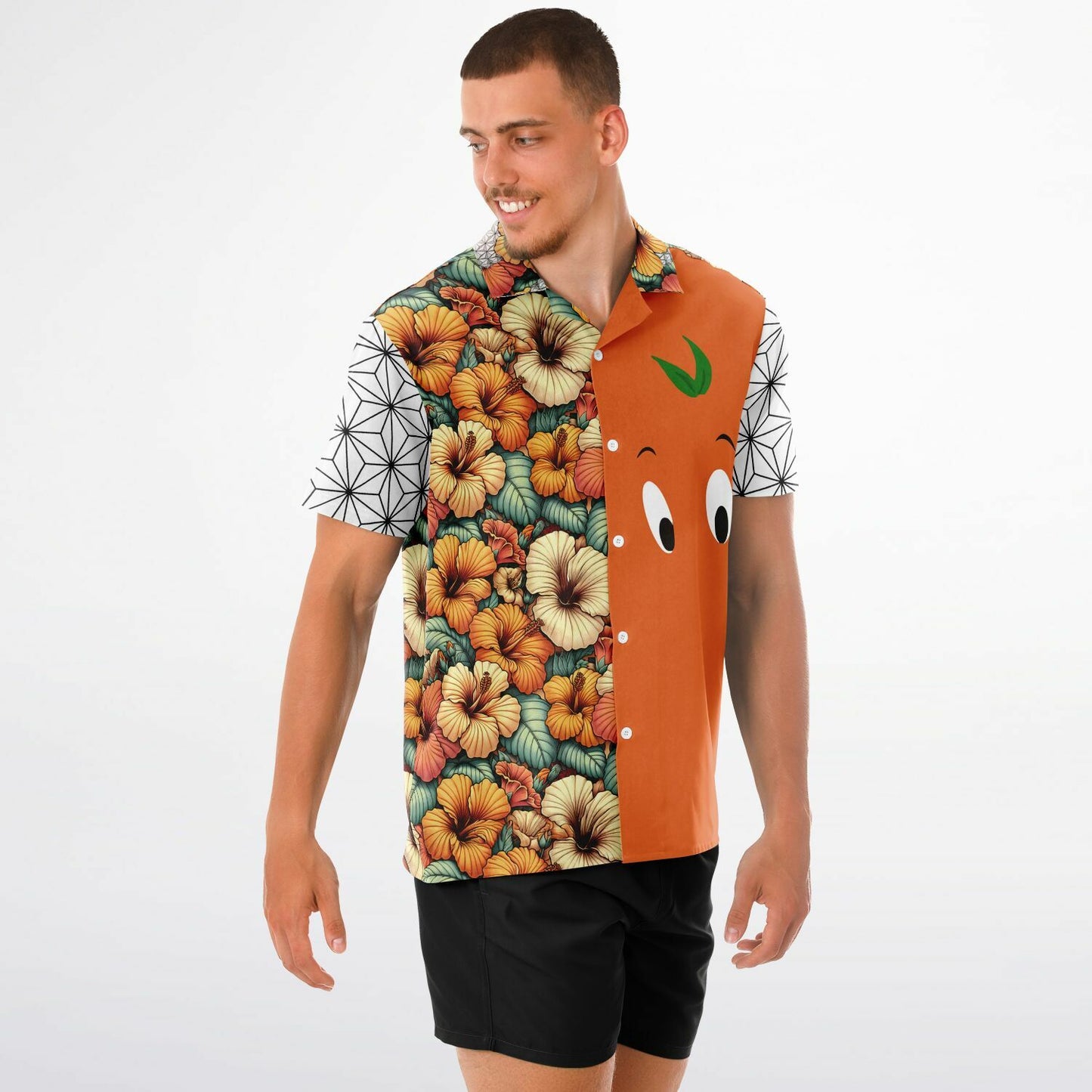 Orange Bird Short Sleeve Hawaiian Button-Down Shirt