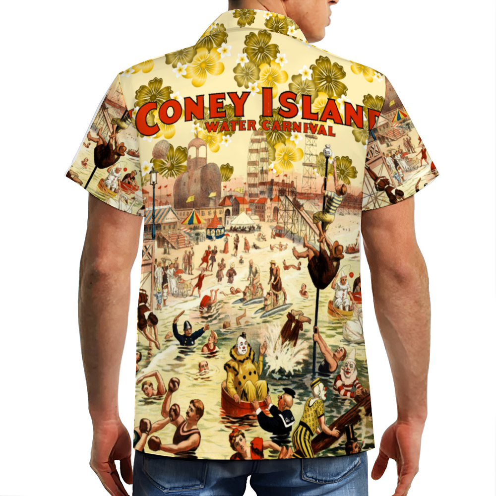 Custom Coney Island Beach Day Short Sleeve Shirt Button Down