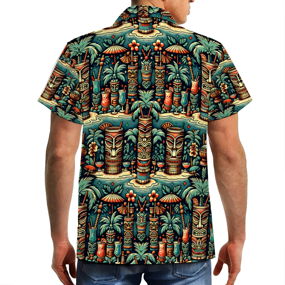 Drinks at the Tiki Short Sleeve Shirt Button Down