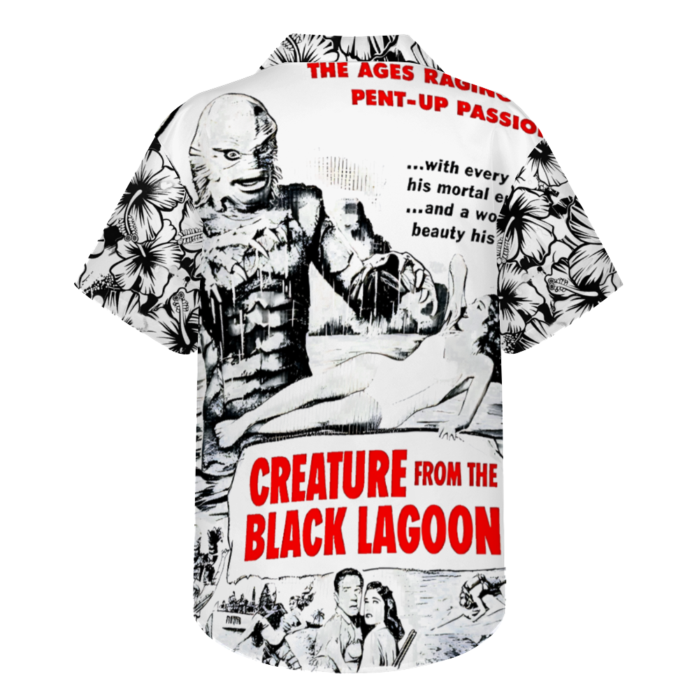 Creature from the Black Lagoon Black and White Hawaiian Short Sleeve Shirts Button Down