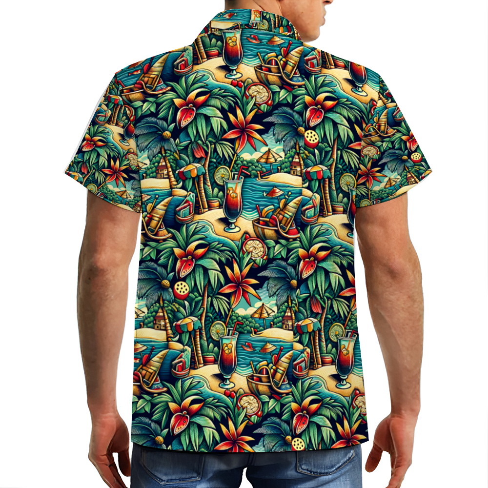 Drinks on the Beach Short Sleeve Shirt Button Down