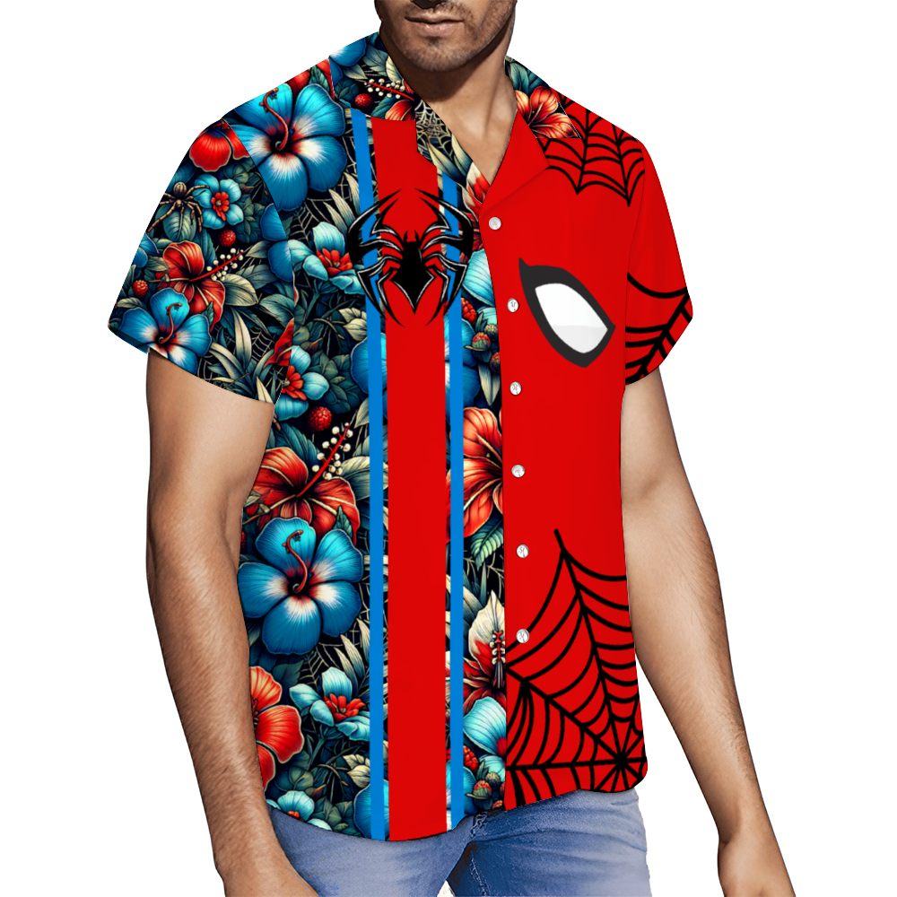 Web Slinger Floral Hawaiian Short Sleeve Shirt Button Down