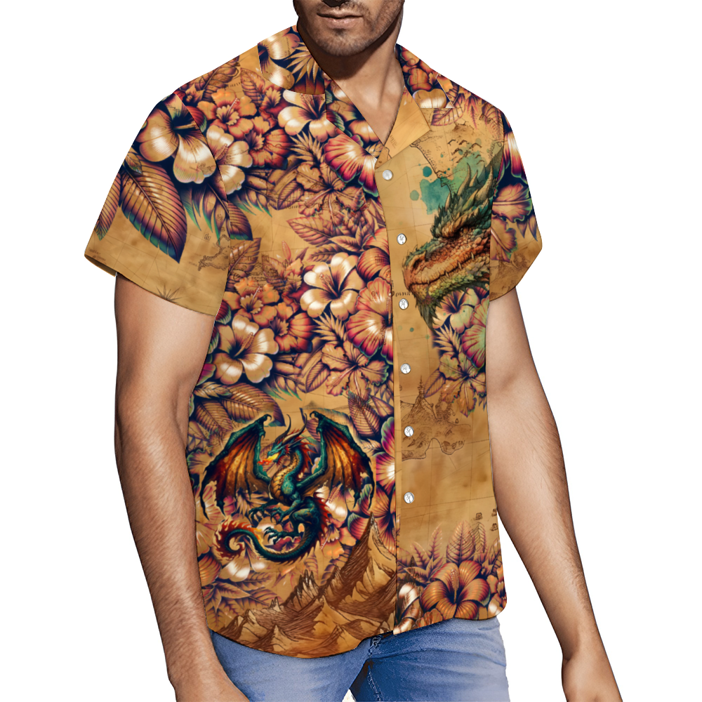 Custom Short Sleeve Shirt Hawaiian Button Down Dragon Icon