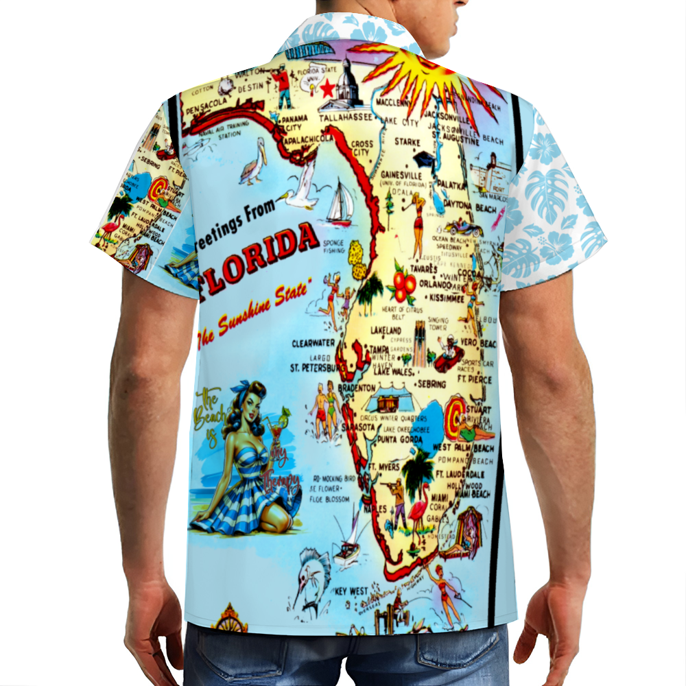 Custom Vintage Florida Map Short Sleeve Shirts Button Down