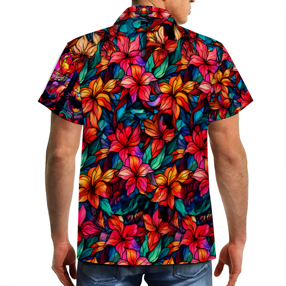 Custom Stained Glass DRACULA Short Sleeve Hawaiian Shirt Button Down