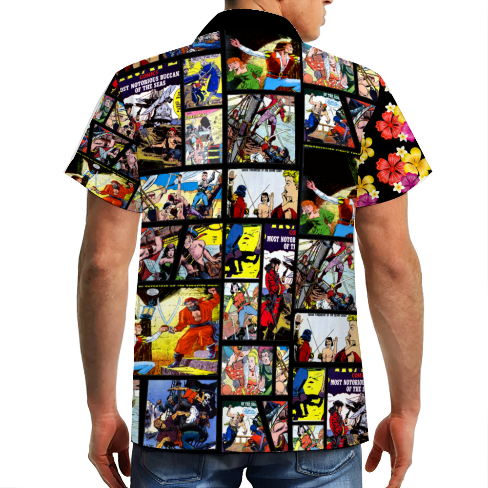 Pirates Comic Book Style Short Sleeve Shirt Button Down