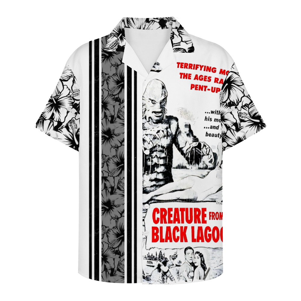 Creature from the Black Lagoon Black and White Hawaiian Short Sleeve Shirts Button Down