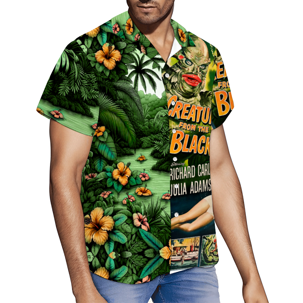 Creature From the Black Lagoon Movie Style Hawaiian Short Sleeve Shirt Button Down