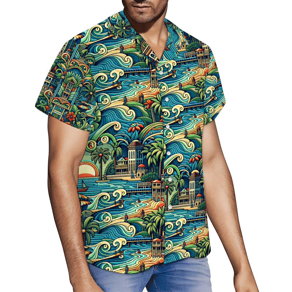 Artistic Beach Livin Short Sleeve Shirt Button Down