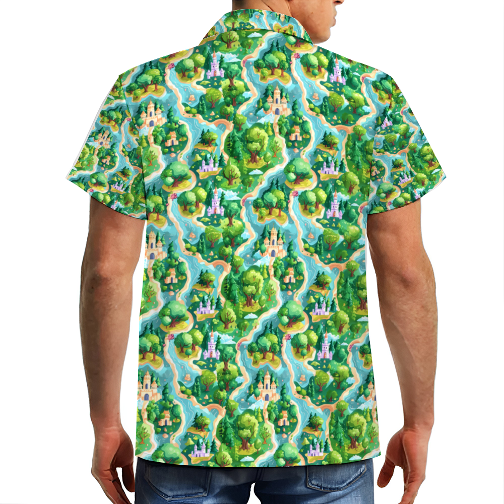 Fantasy Forest Map Short Sleeve Hawaiian Shirt Button Down