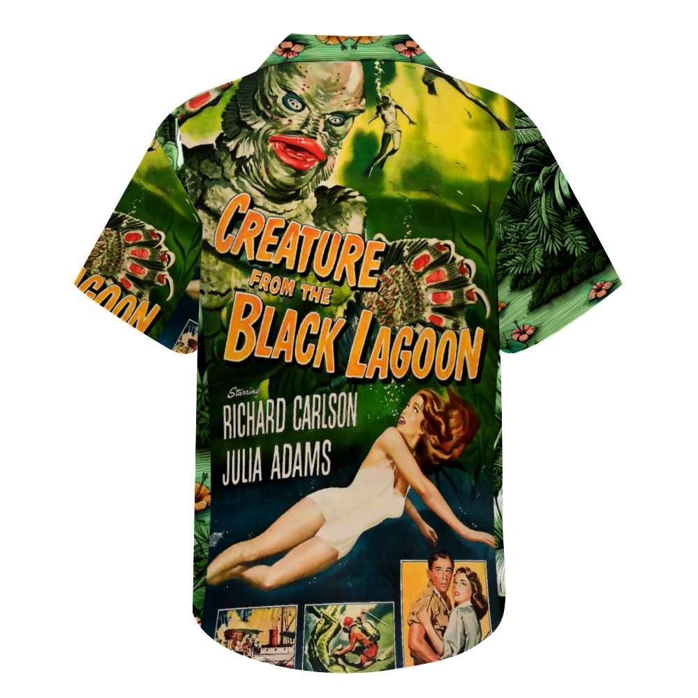 Creature From the Black Lagoon Movie Style Hawaiian Short Sleeve Shirt Button Down