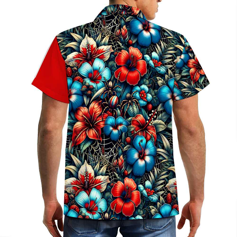 Web Slinger Floral Hawaiian Short Sleeve Shirt Button Down