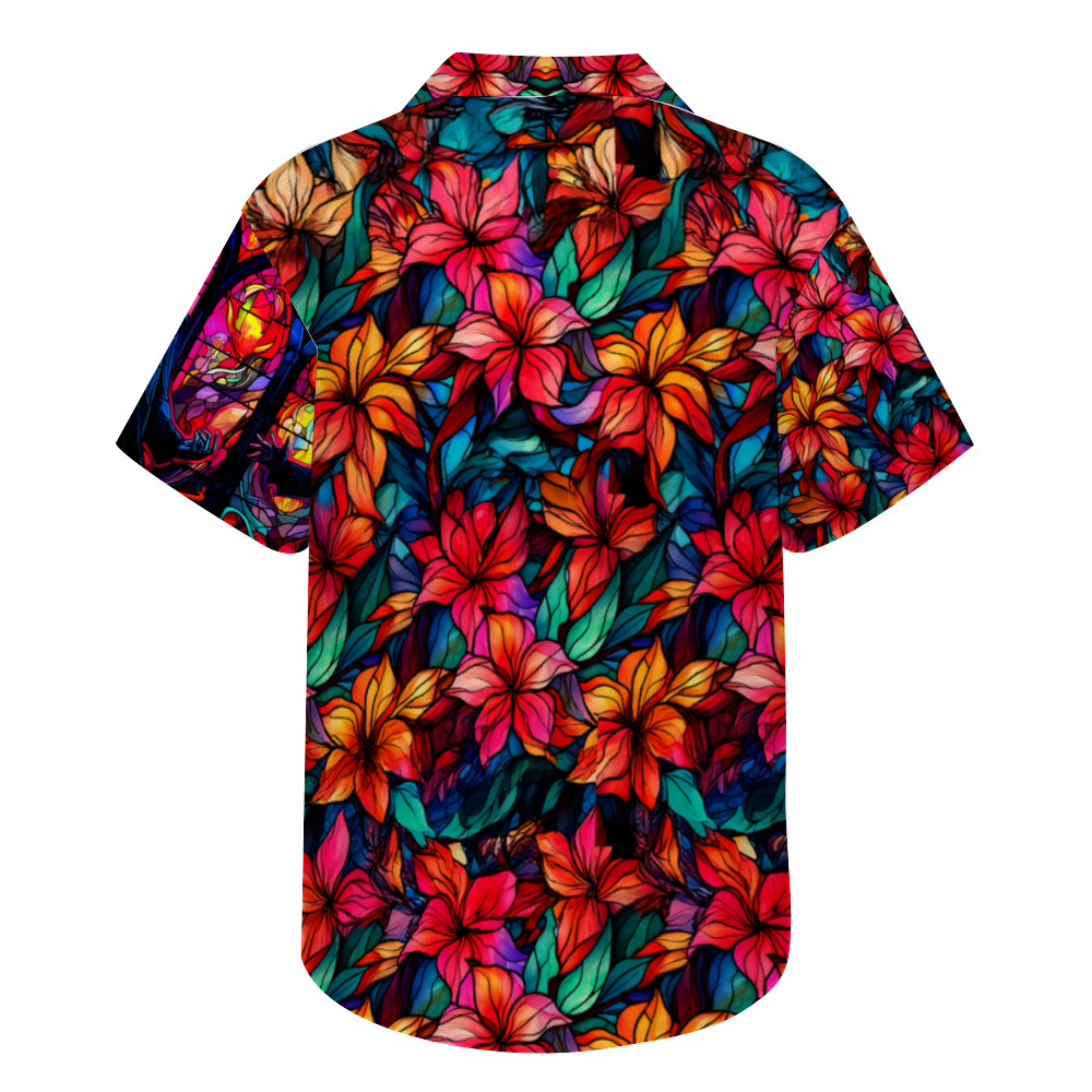 Custom Stained Glass DRACULA Short Sleeve Hawaiian Shirt Button Down