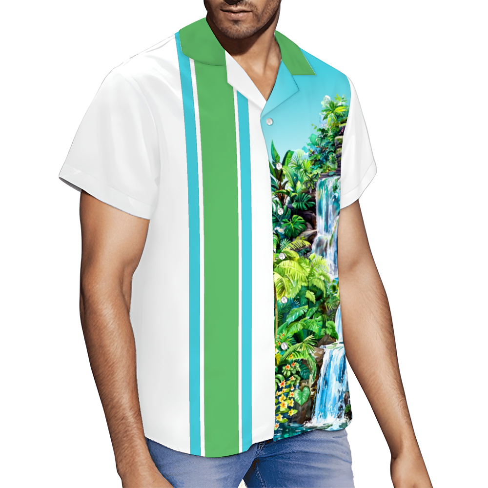 Tropical Paradise Waterfall Short Sleeve Shirt Button Down