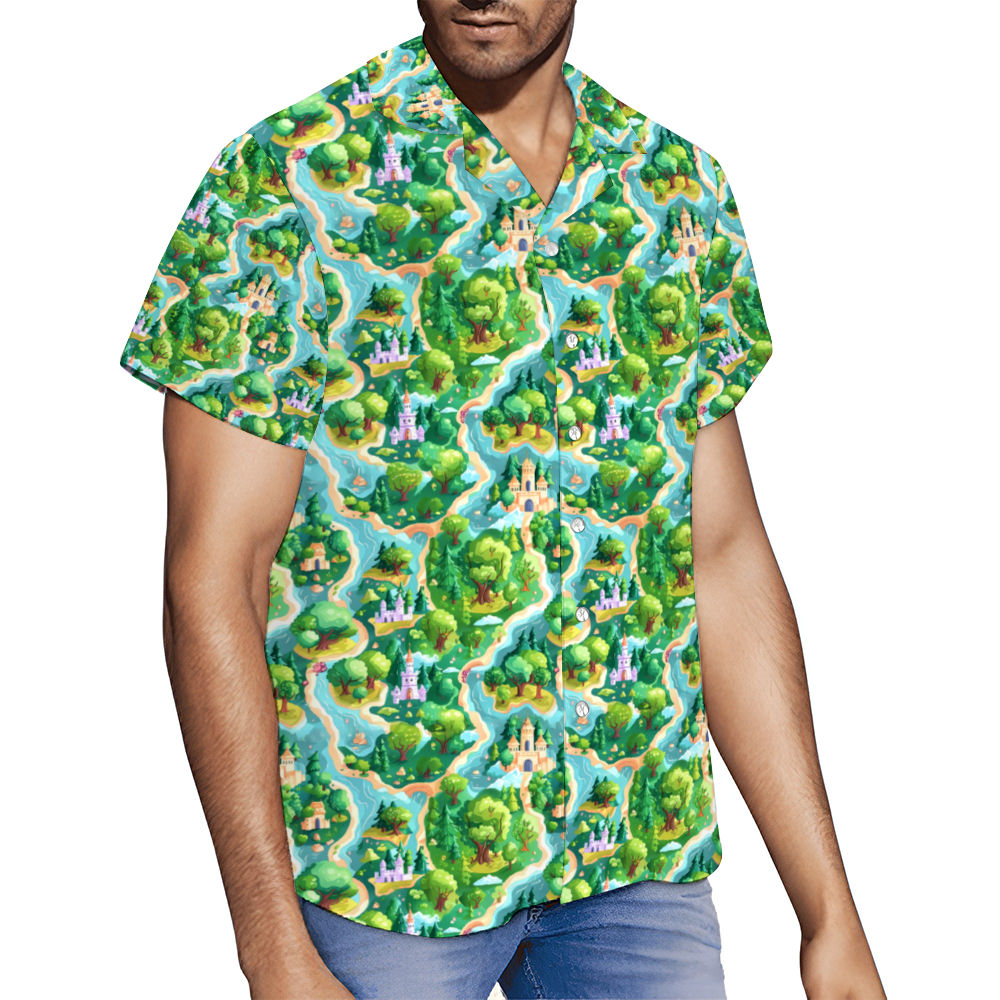 Fantasy Forest Map Short Sleeve Hawaiian Shirt Button Down