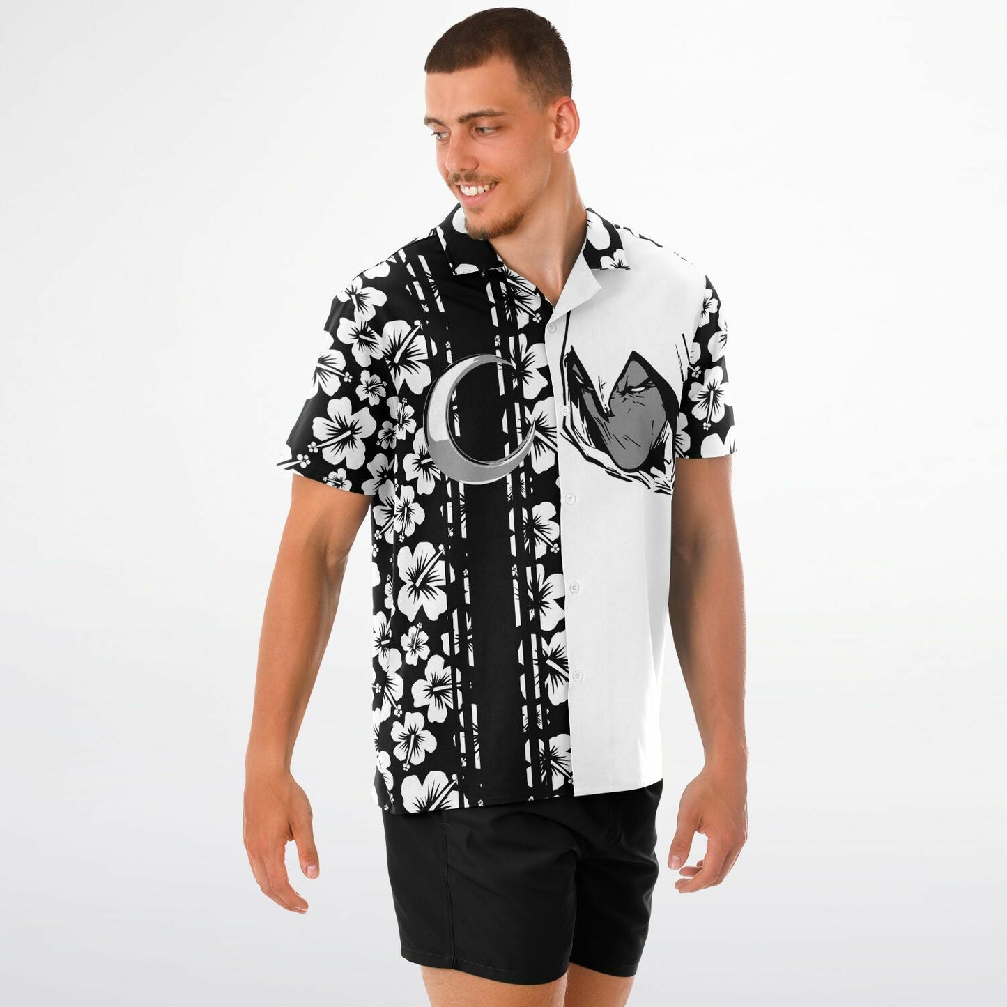 Moon Knight Collar Short Sleeve Button-Down Hawaiian Shirt