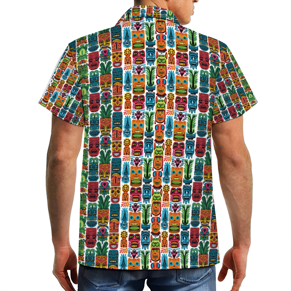 Vinatge Tiki gods Custom Men's Short Sleeve Hawaiian Shirt Button Down