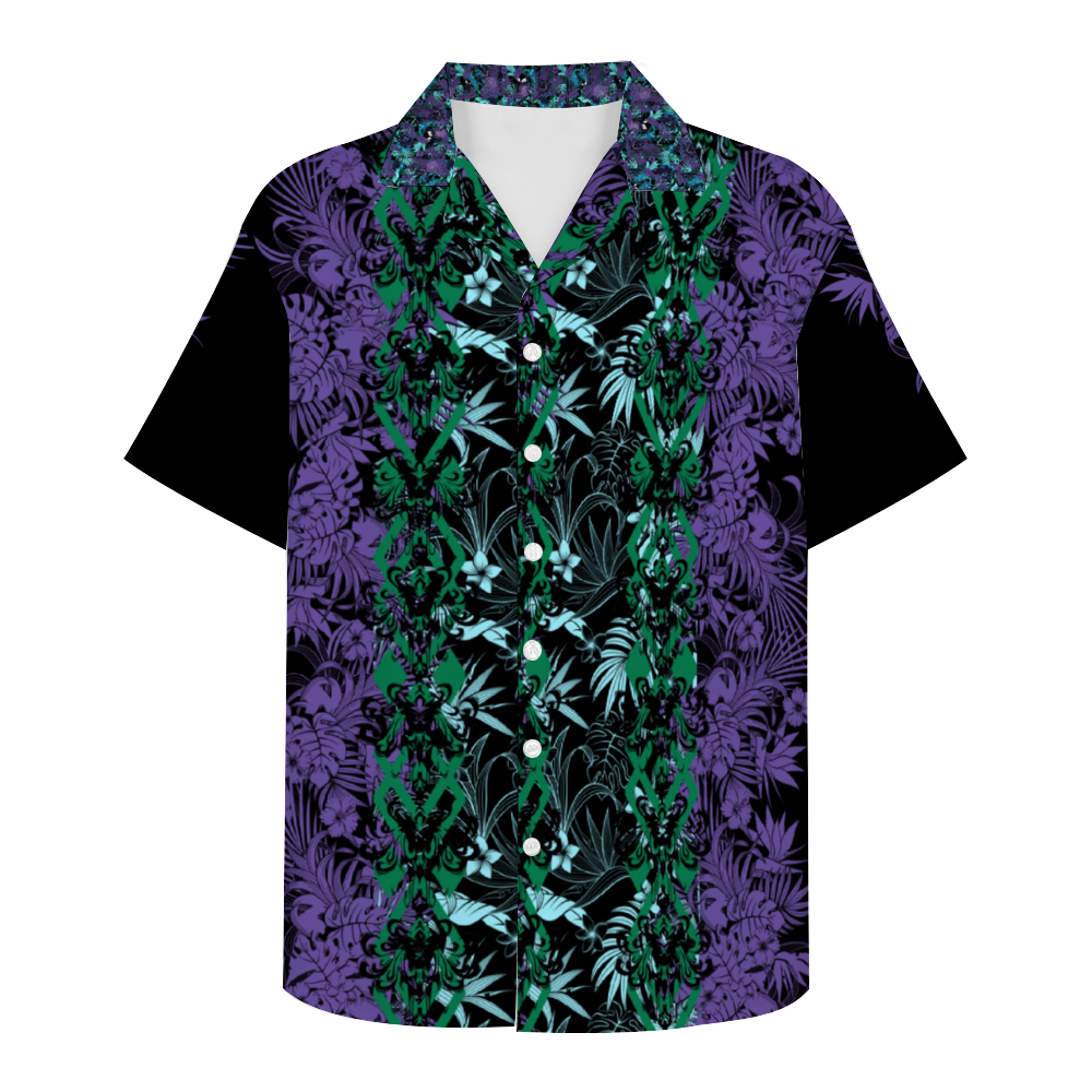 Custom Happy Haunts Men's Short Sleeve Hawaiian Shirt Button Down