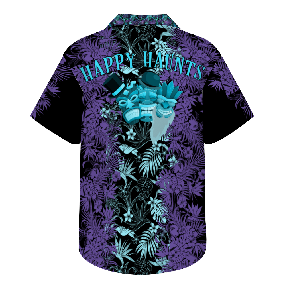 Custom Happy Haunts Men's Short Sleeve Hawaiian Shirt Button Down