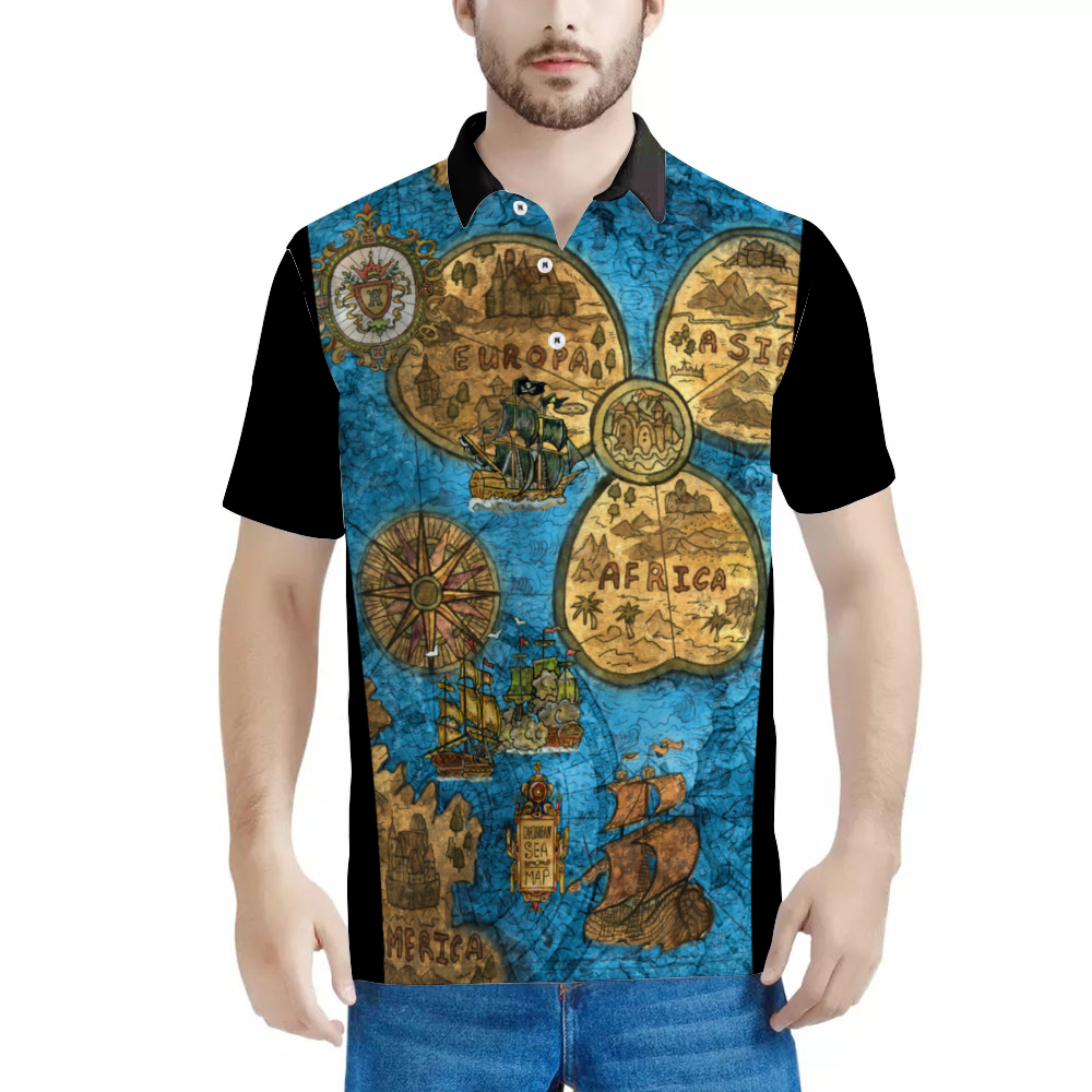 Vintage Pirate Map II Custom Shirt Men's Classic Polo Shirt