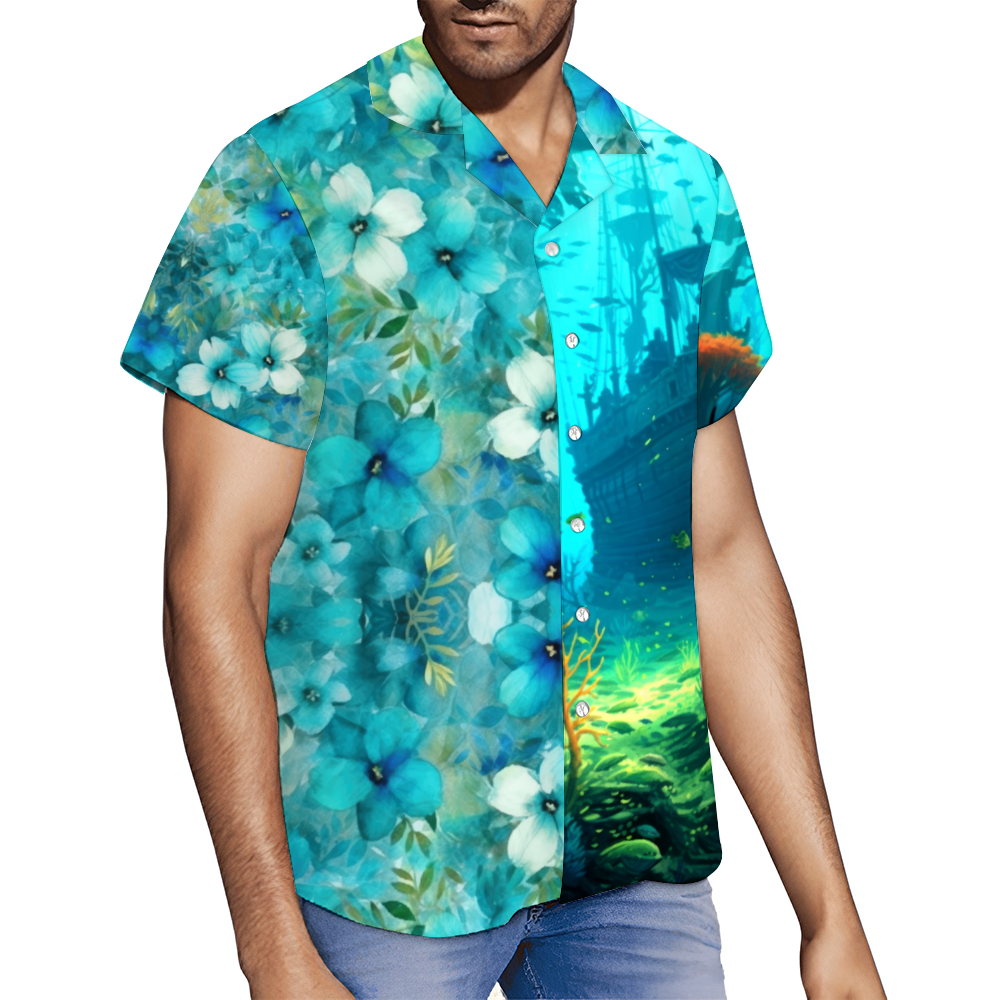 Sunken Pirate Ship Custom Men's Short Sleeve Shirt Button Down
