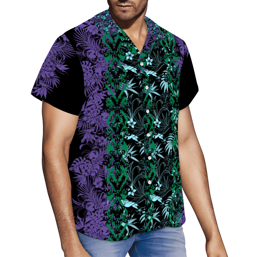 Custom Happy Haunts Men's Short Sleeve Hawaiian Shirt Button Down