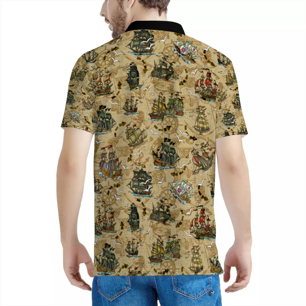 Custom Pirate Ship Shirt Men's Classic Polo Shirt