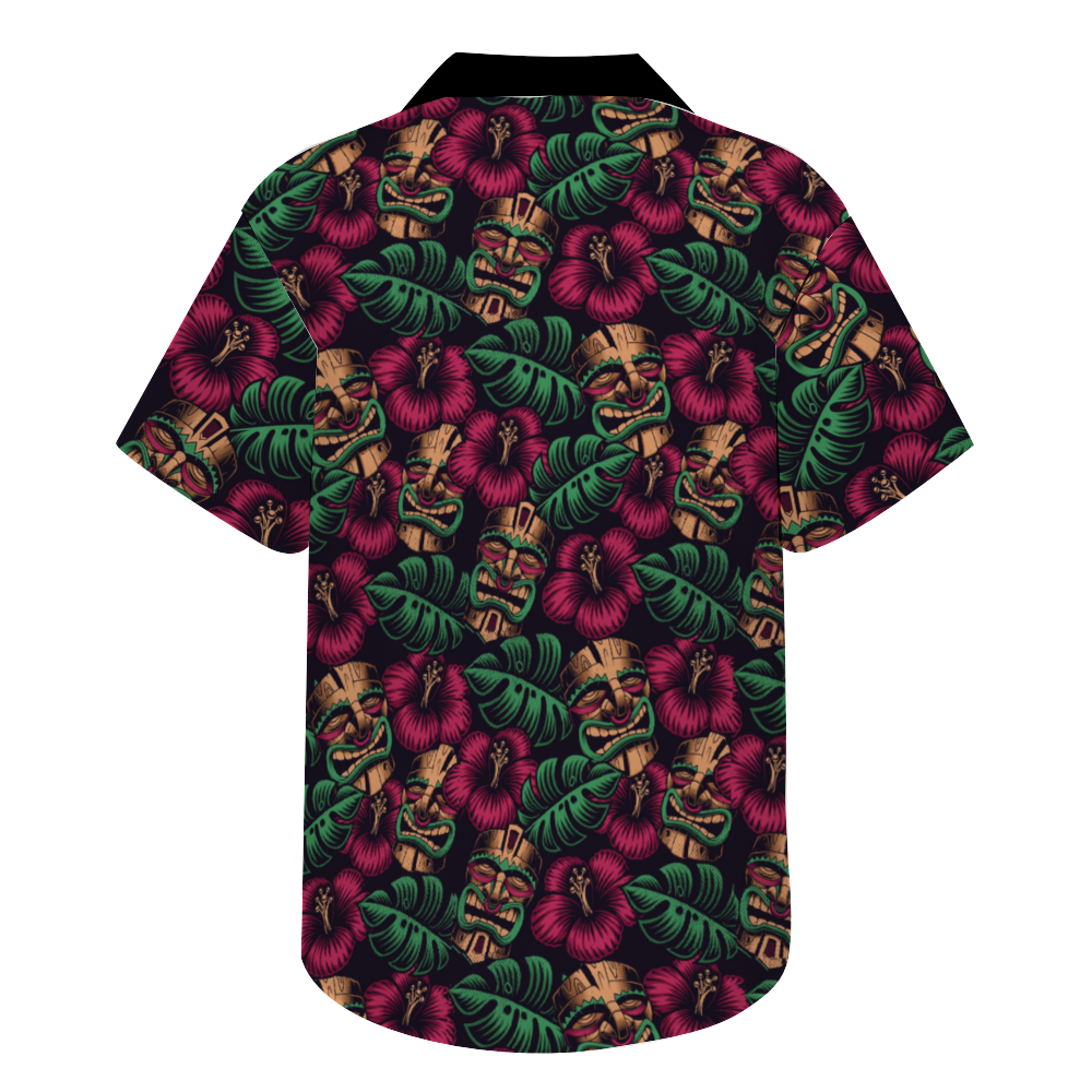 Tropical Tiki Floral Custom Hawaiian Men's Short Sleeve Shirt Button Down