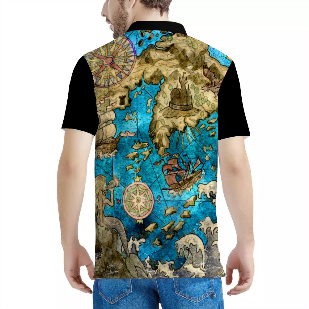 Vintage Pirate Map II Custom Shirt Men's Classic Polo Shirt