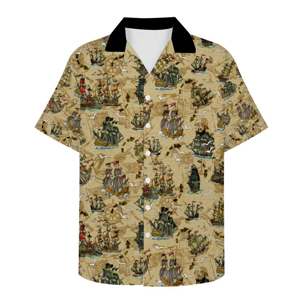 Custom Men's Pirate Ship Short Sleeve Button Down