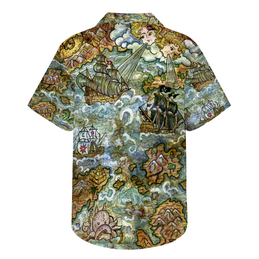 Vintage Pirate Map Caribbean Custom Men's Short Sleeve Button Down