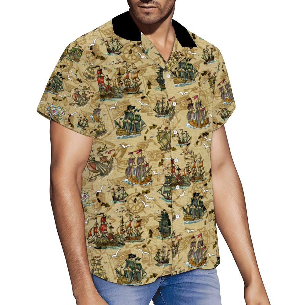Custom Men's Pirate Ship Short Sleeve Button Down