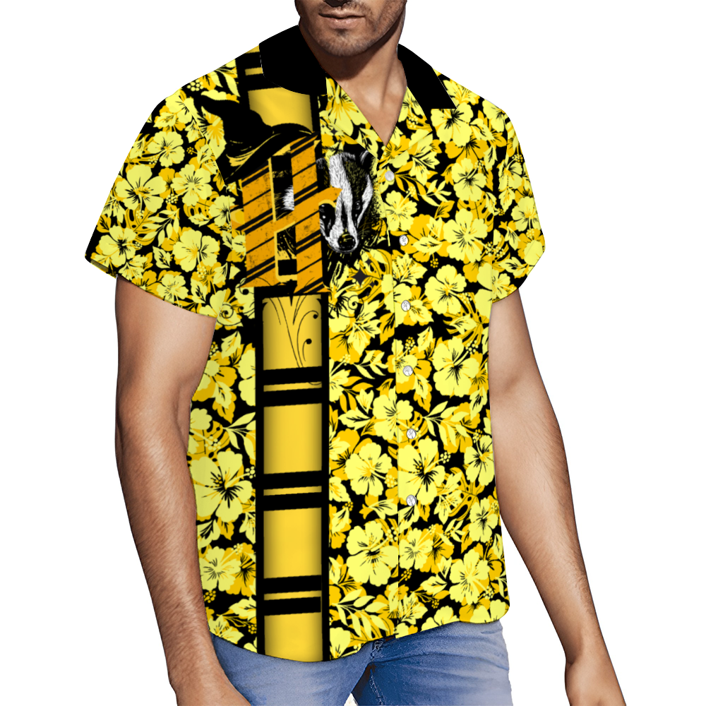 House of hard work, dedication, patience, loyalty, and fair play Custom Men's Short Sleeve Hawaiian Shirt Button Down