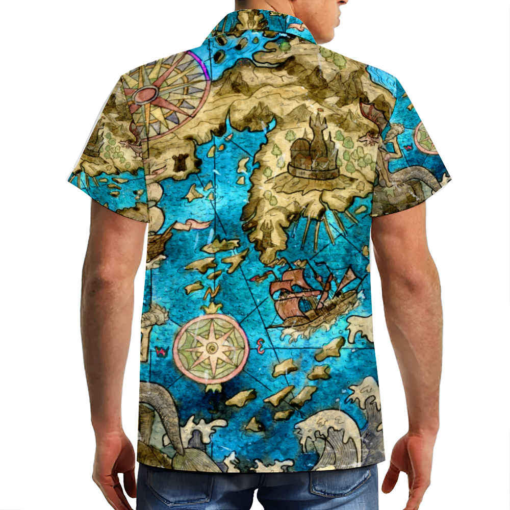 Vintage Pirate Map Custom Men's Short Sleeve Shirt Button Down