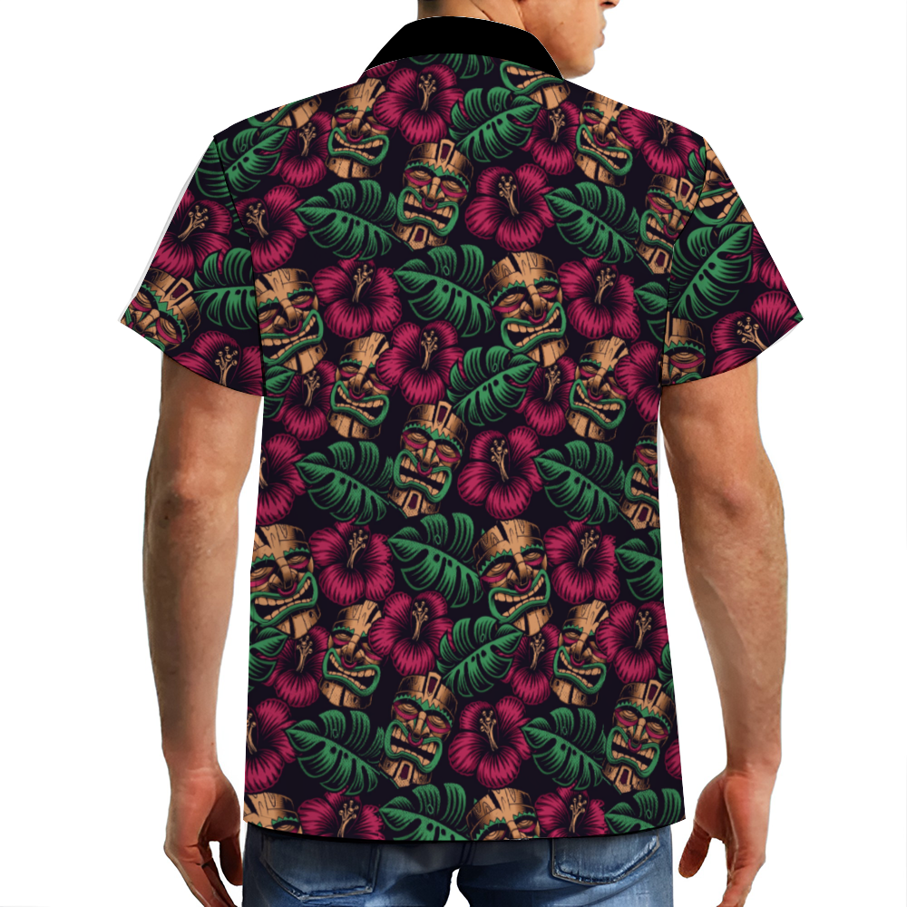 Tropical Tiki Floral Custom Hawaiian Men's Short Sleeve Shirt Button Down