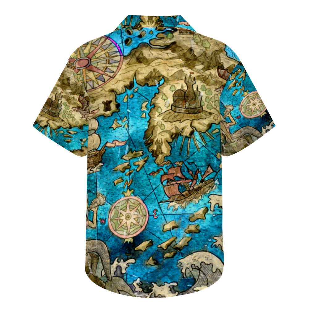 Vintage Pirate Map Custom Men's Short Sleeve Shirt Button Down