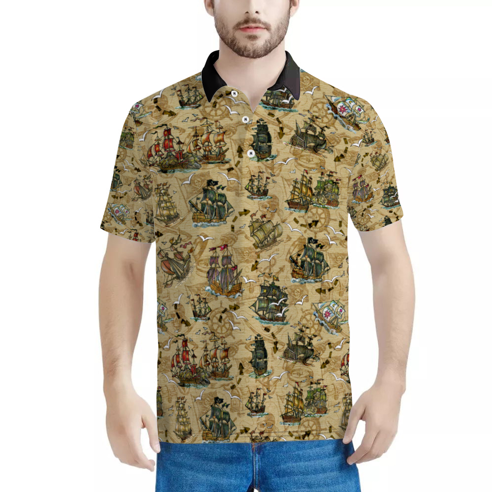 Custom Pirate Ship Shirt Men's Classic Polo Shirt