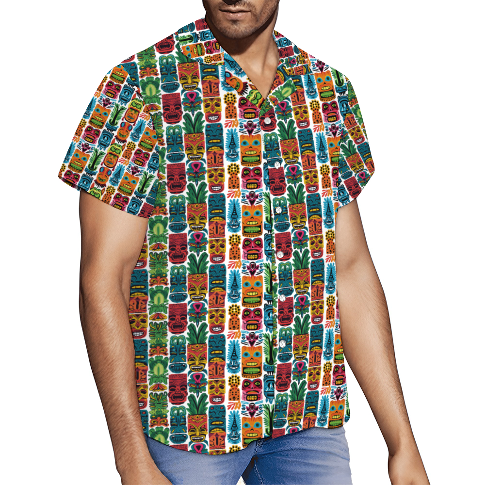 Vinatge Tiki gods Custom Men's Short Sleeve Hawaiian Shirt Button Down