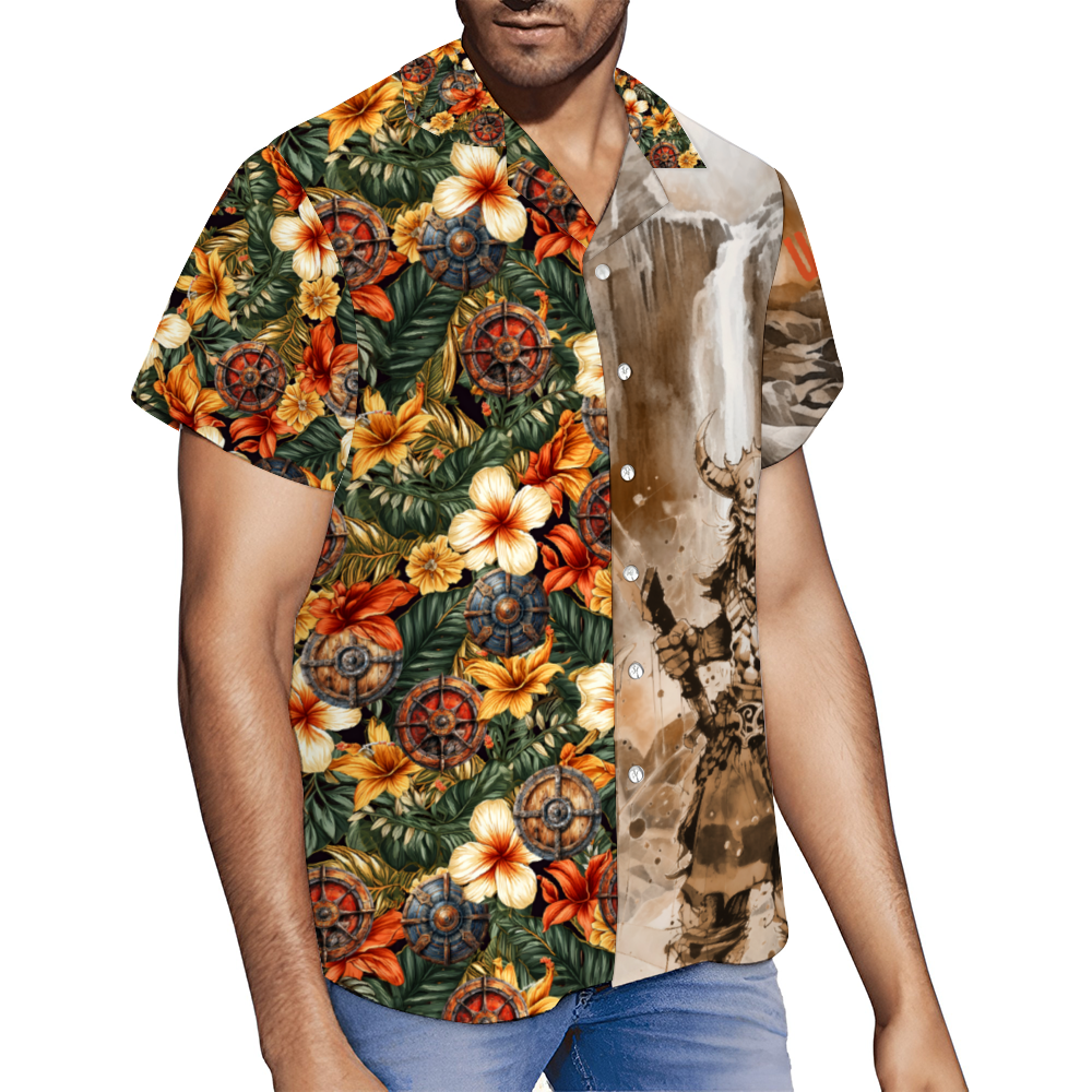 Custom Viking Men's Short Sleeve Hawaiian Shirt Button Down