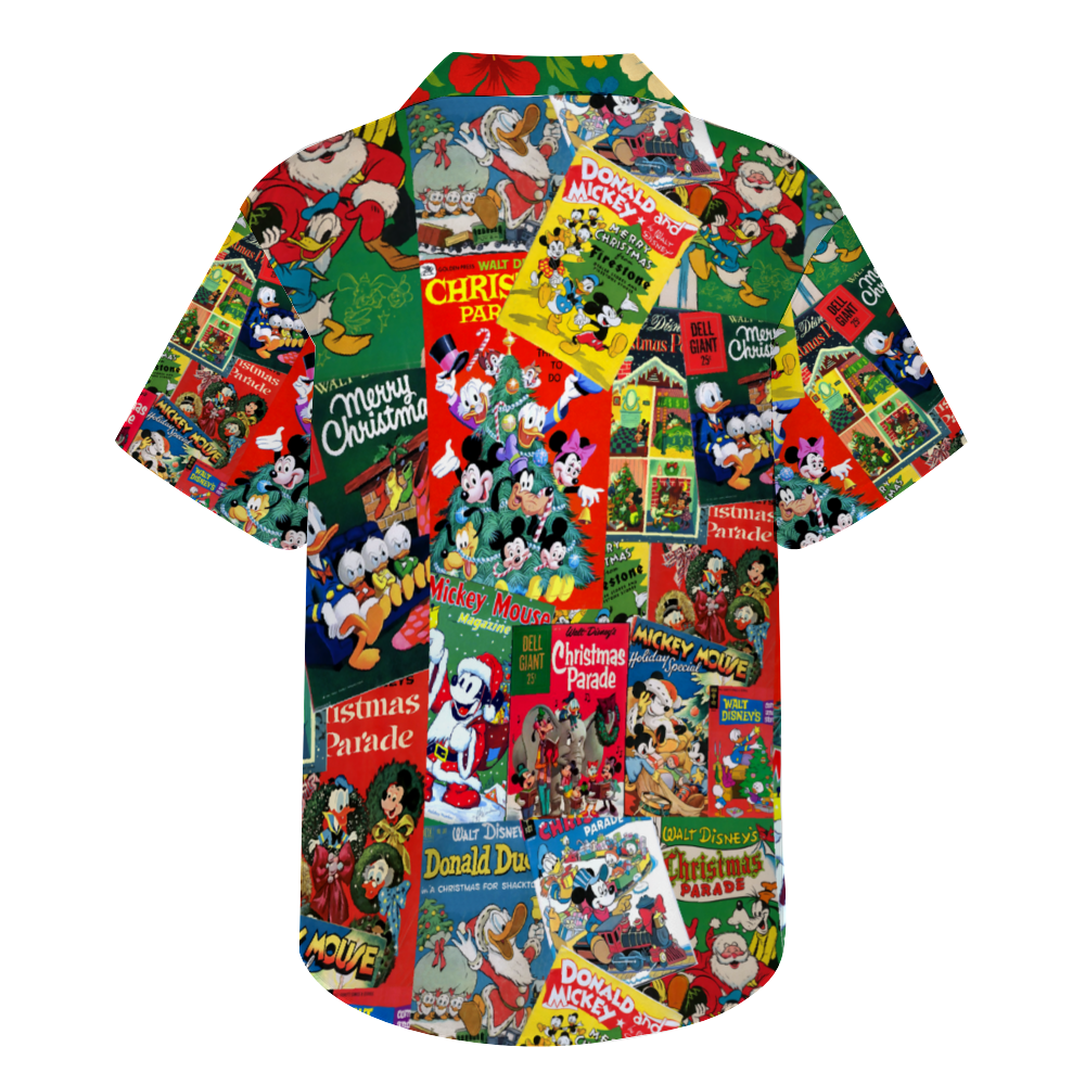 Custom Vintage Christmas Celebration Mickey Short Sleeve Shirt Button Down