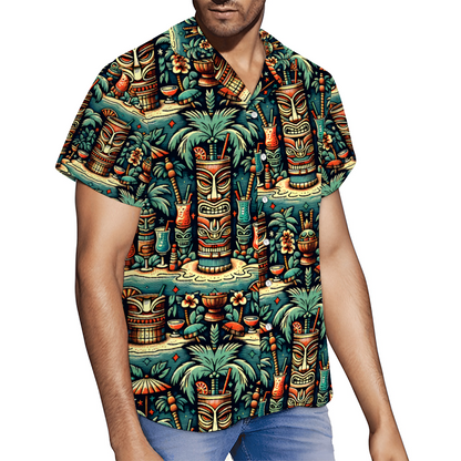 Drinks at the Tiki Short Sleeve Shirt Button Down