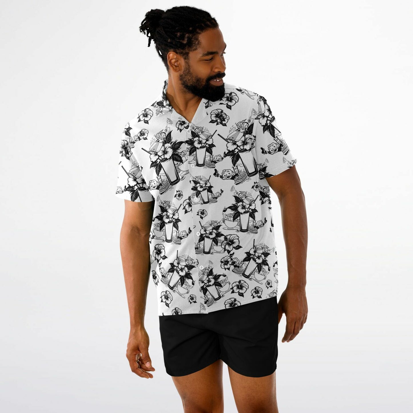 Vintage Cocktail Happy Hour Park Style Short Sleeve Button-Down Hawaiian Shirt