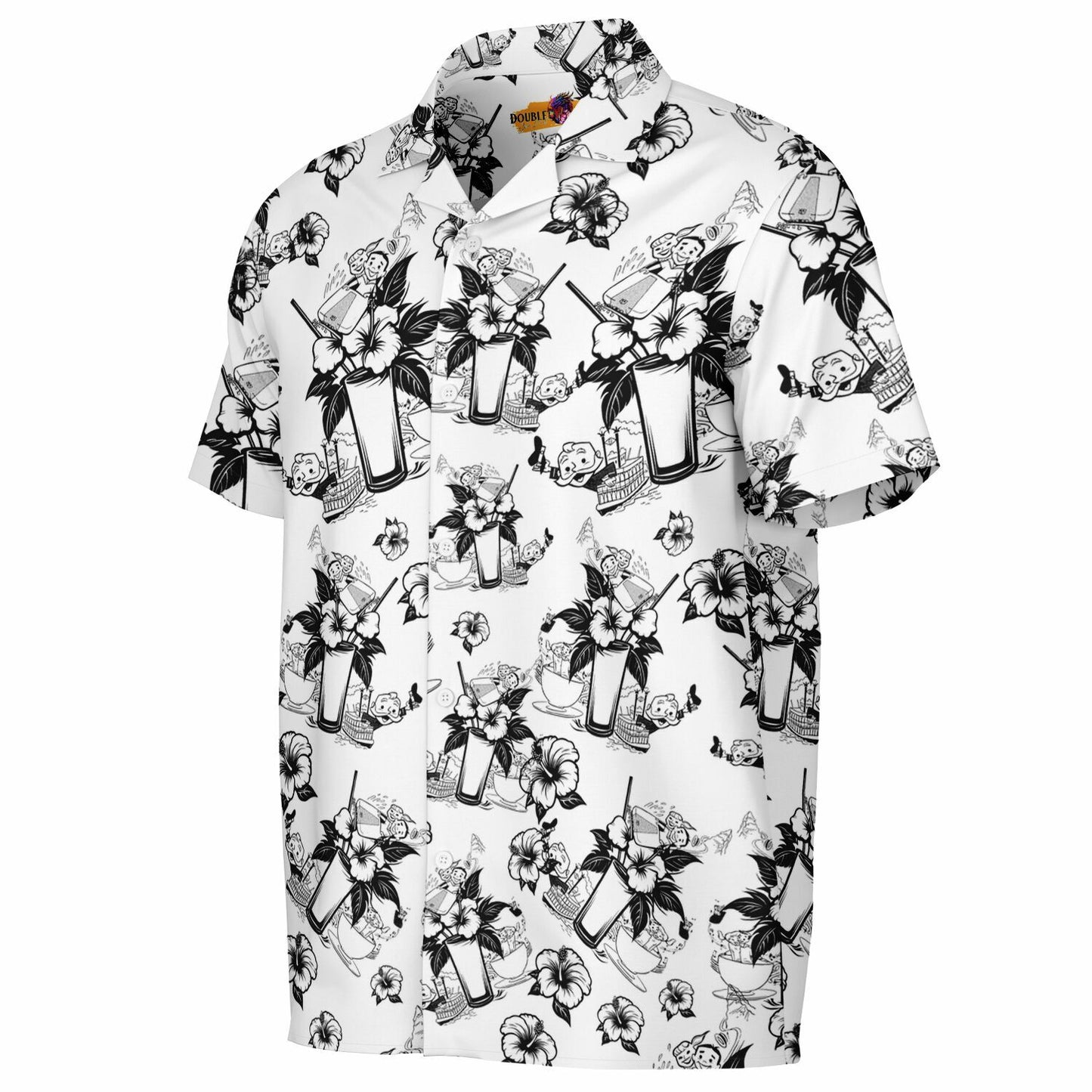 Vintage Cocktail Happy Hour Park Style Short Sleeve Button-Down Hawaiian Shirt