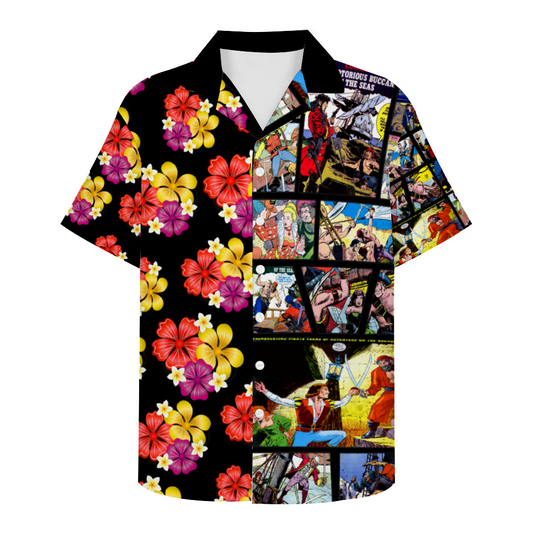 Pirates Comic Book Style Short Sleeve Shirt Button Down