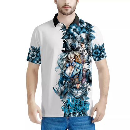 Custom Alice in Wonderland Steam Punk Style White & Black Classic Polo Shirt