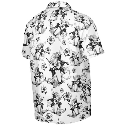 Vintage Cocktail Happy Hour Park Style Short Sleeve Button-Down Hawaiian Shirt