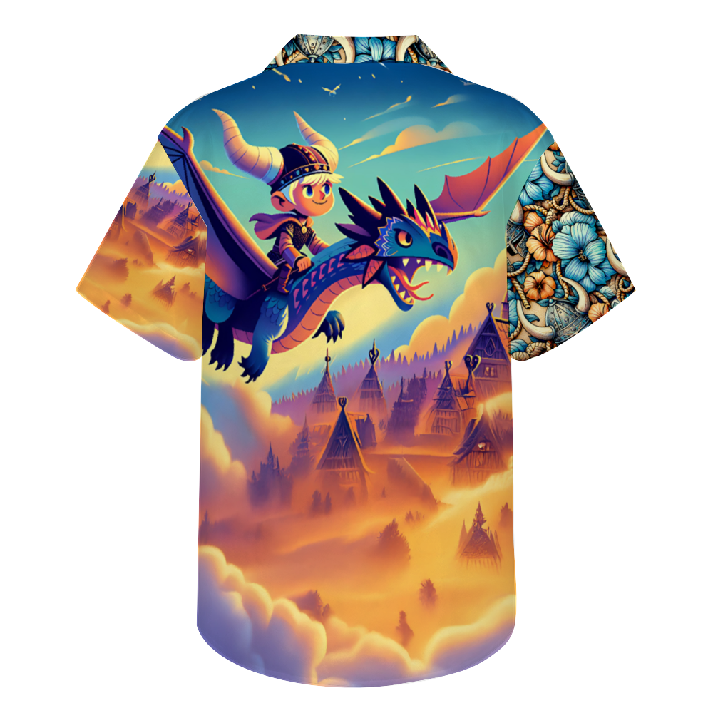 A Viking Boy and His Flying Dragon Hawaiian Short Sleeve Shirt Button Down